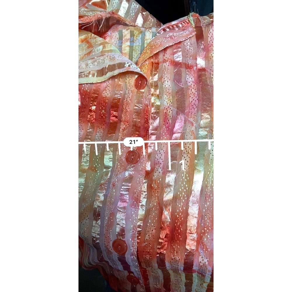 021-014 Altered Blouse Womens‎ Size Medium Pink Long Sleeve Sheer Button Down - Picture 6 of 6